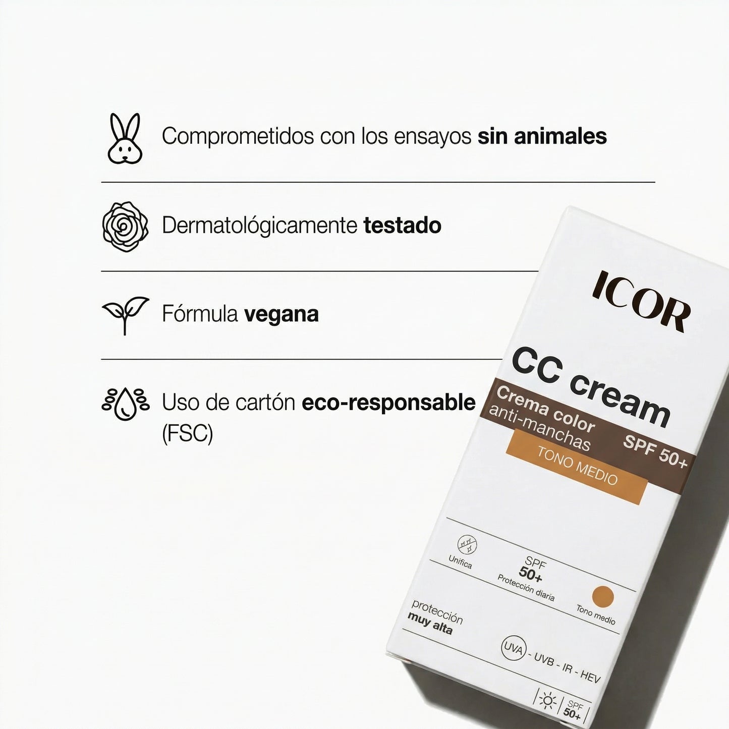 CC Cream Crema Color Antimanchas Tono Medio SPF50+