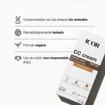 CC Cream Crema Color Antimanchas Tono Medio SPF50+